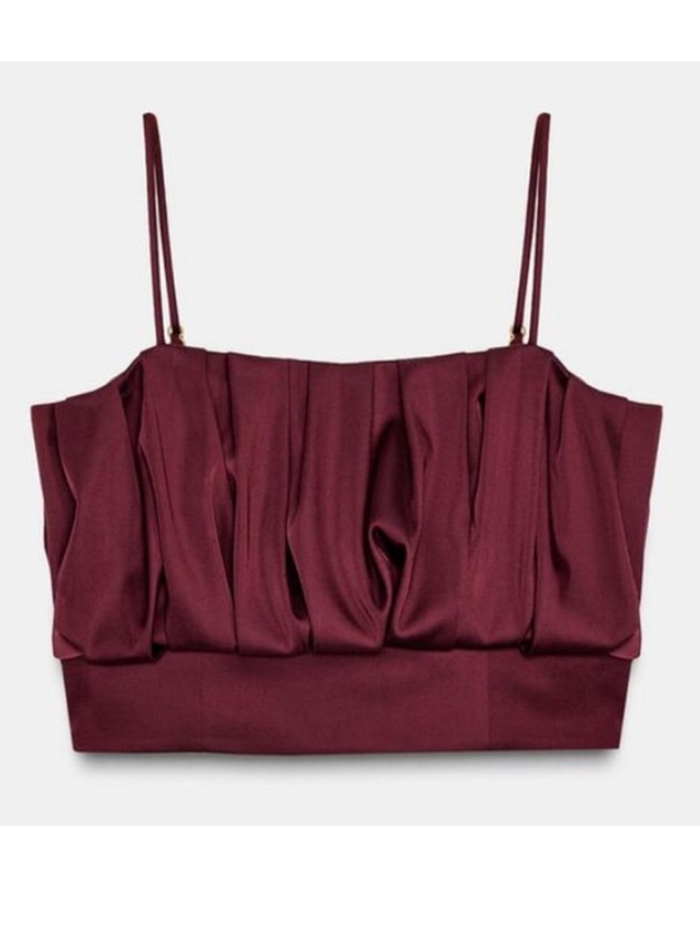 Zara Burgundy Ruched Satin Crop Cami Top